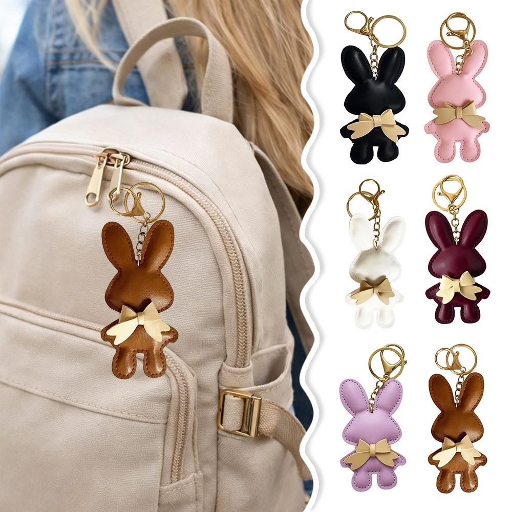 Bow Decoration Key Holders PU Leather Bag Pendant New Bunny Keychain Gift