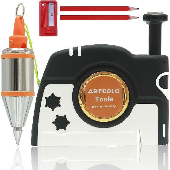 1 шт. Магнитный отвес - 15 унций(425г) Грузило с 26 футами(8м) Автоматическая натягивающаяся нить, 2 карандаша, Точилка 15oz plumb bob