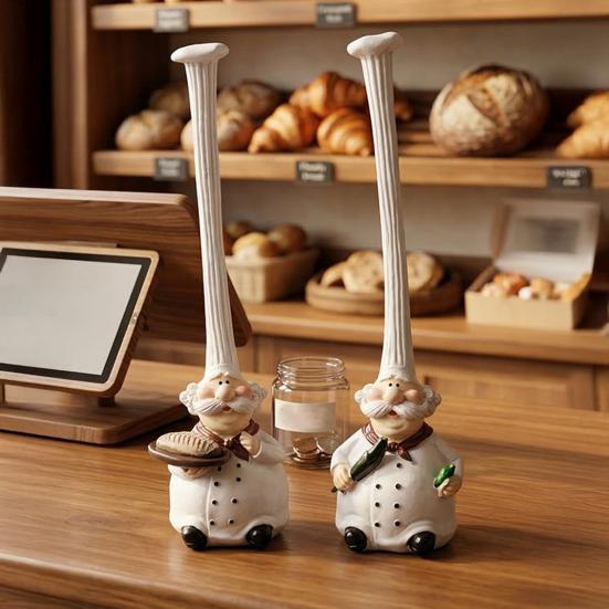 Glatte Polierte Harzfigur 2 Stück Kochfigur mit Hohem Hut für Küchen- und Restaurantdekoration, Handbemalte Cartoon-Tischdekoration Puppen mit Ständer
