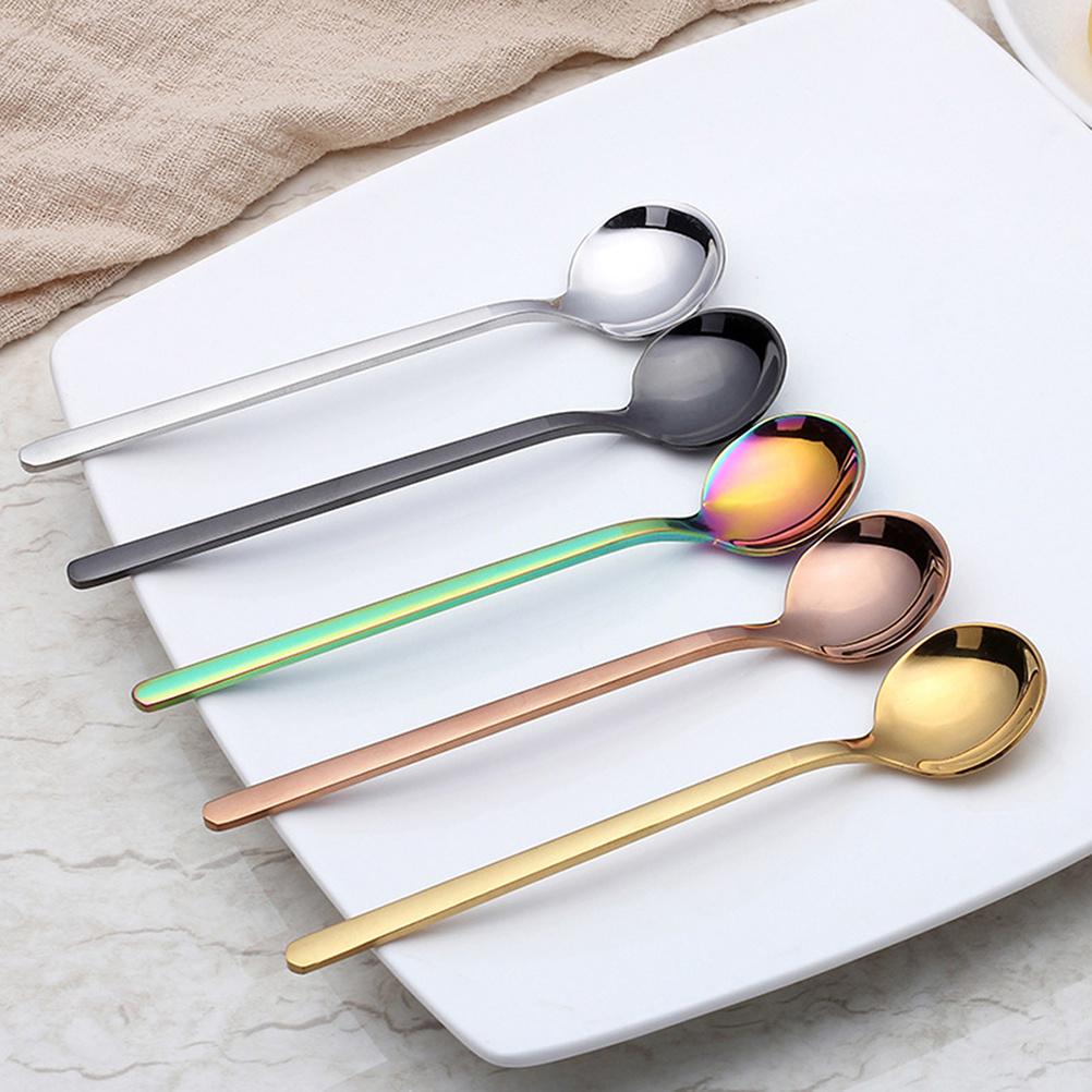 6 pièces 13 cm Cuillère à café en acier inoxydable Ronde Polissage miroir Cuillère à café Pour remuer Sucre Lait Dessert Cappuccino Bistro Usage domestique