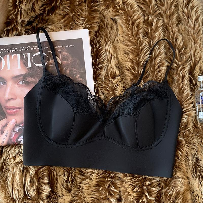 Французский Сексуальный Бюстгальтер Женский Кружевной Бюстгальтер Женский Бюстгальтер с Подвязками в Виде Кроличьих Ушек Красивая Спина Бесшовный Летний Женский Бюстгальтер One size чёрный