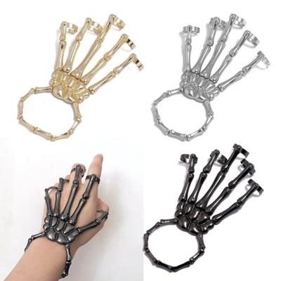 Kreatives Punk-Skelett-Handknochen, vielseitiges Fünf-Finger-Ring-Armband, verstellbares Ein-Ketten-Armband, Halloween-Armband, Unisex