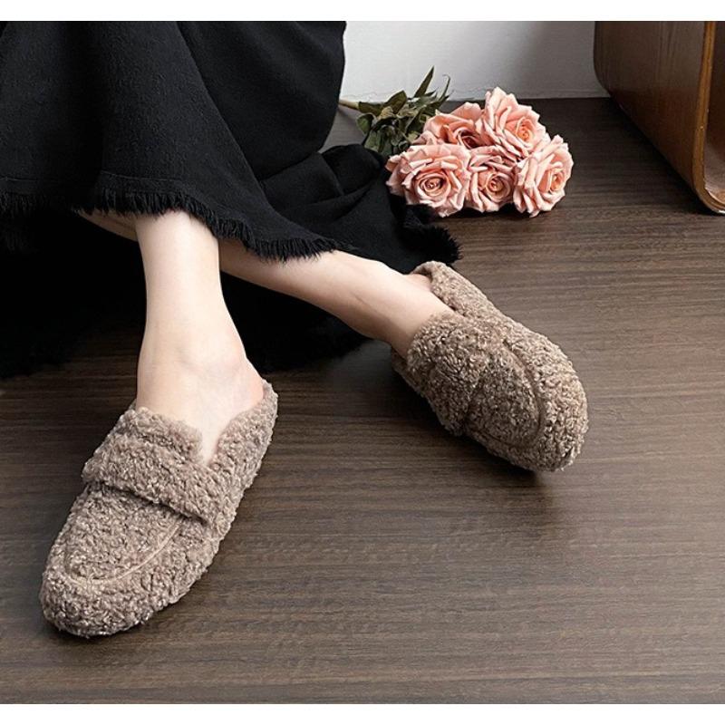 Women Shearling Flats Slippers Furry Lambswool Mocasines Mujer Warm Cotton Shoes Ladies Slip on Sheep Fur Lined Loafers Winter
