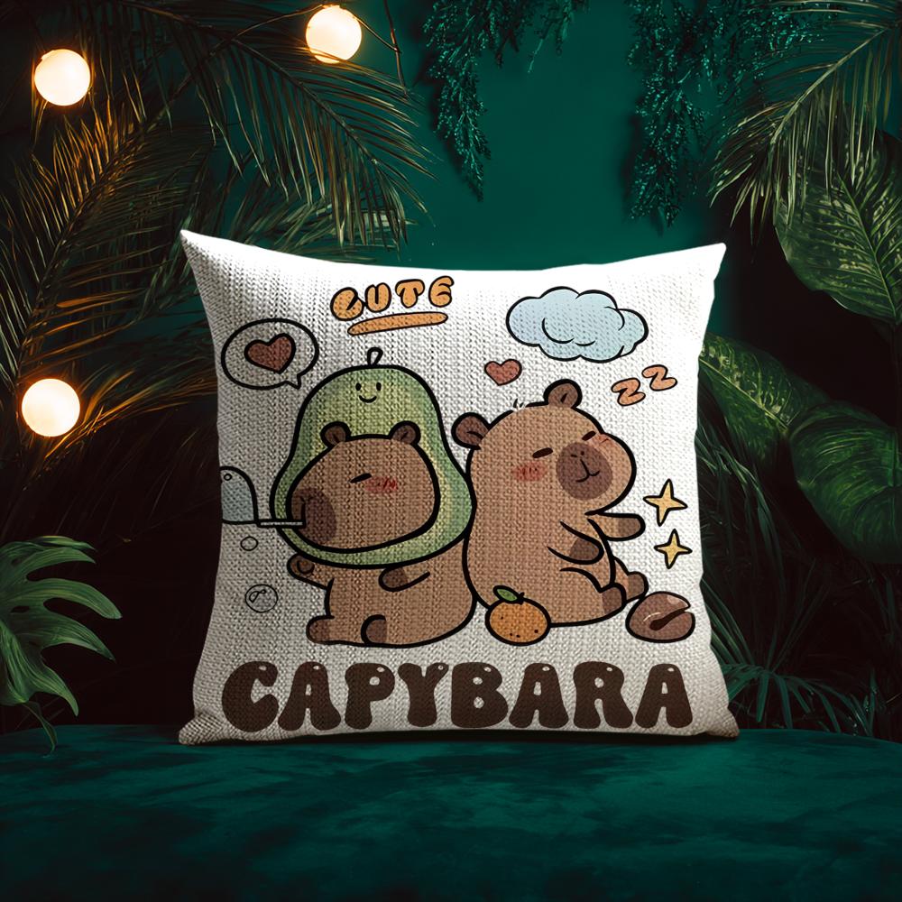 Cartoon Cute Capybara Cushion Cover Natural Linen Pillow Case Double-Sided Print Decorative Sofa Pillowcase Home Decor Gift