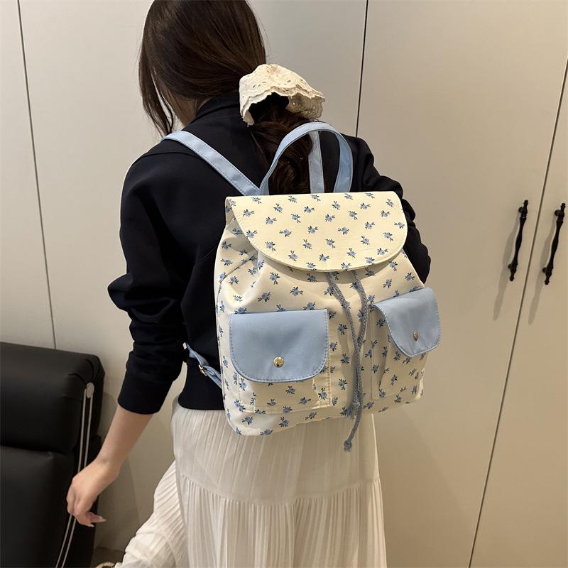Women Floral Backpack Stylish Laptop Backpack Large Capacity Students School Bag Multi-pockets Adjustable Strap Nylon Backpack