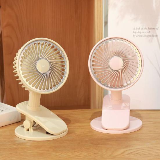 Rechargeable Clip Fan with LED Light Quiet Small Desk Fan 360 Degree Adjustable 3 Speeds Mini Personal Table Fan for Bed Office Camping