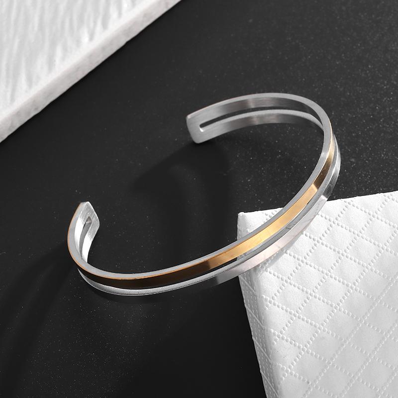 High-Quality Double-Layer Glossy Simple Titanium Steel Open Bracelet Men's and Women's Two-Color Cuff Bracelet Couple Jewelry