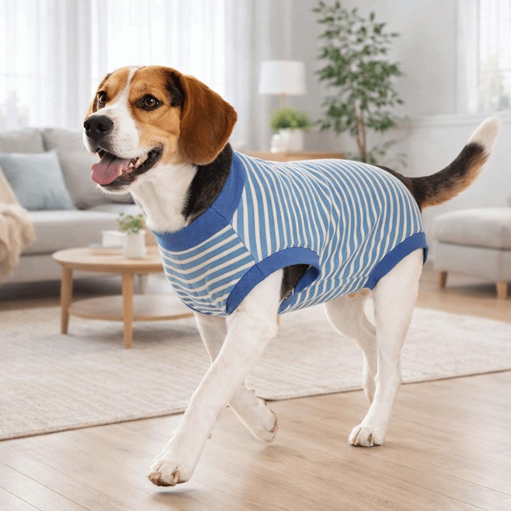 Striped Dog Sterilization Suit Warm Dog Four Legged Vest Fleece Anti-Licking Vest  Belly Protection
