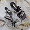 Fashion Fashion Slippers Summer New Square Head Shallow Mouth Crystal Metal Buckle Transparent Strap Non-slip High-heeled Sandals