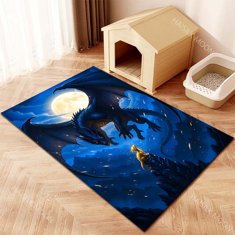 Multiple Sizes Moonlit Dragon Over Golden Hatchling Print Carpet for Living Room Bedroom Sofa Home Decor Non-slip Mat Gift