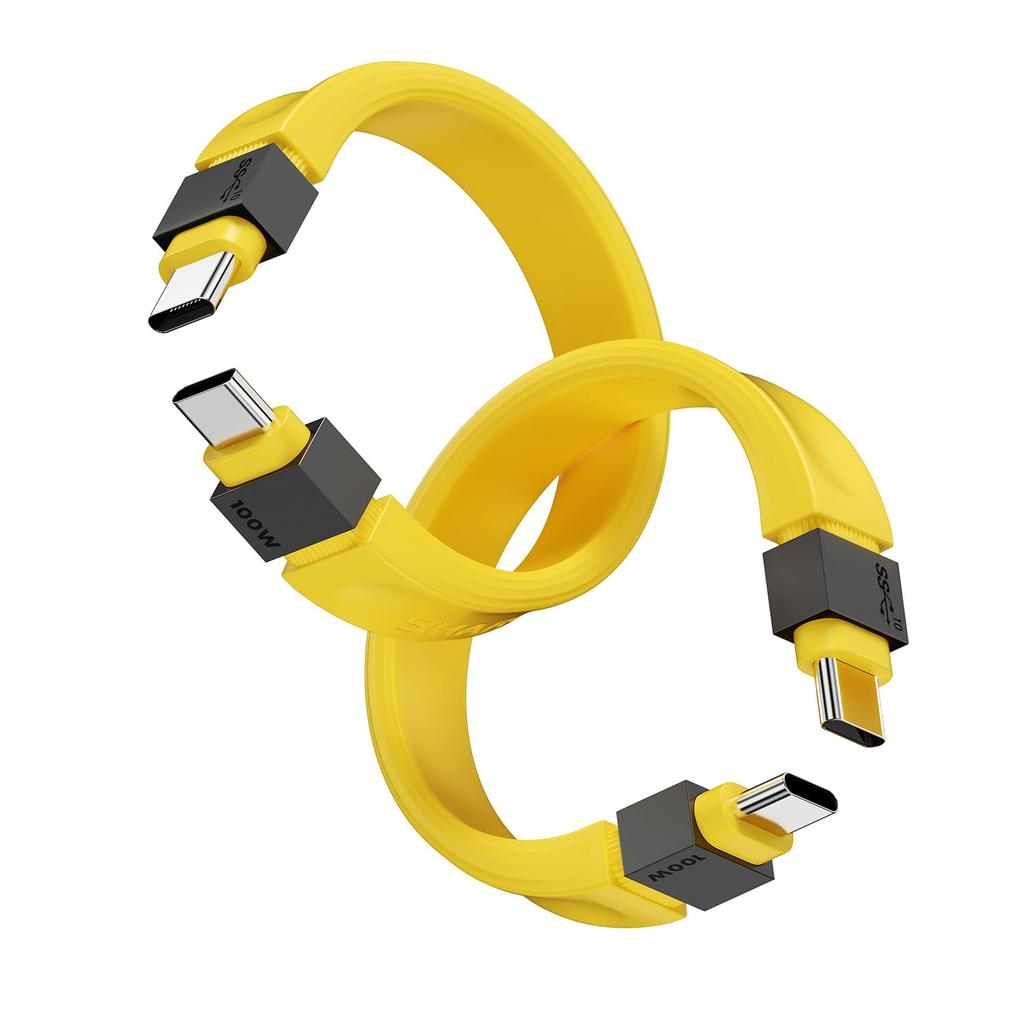 SHARGE 14cm Short 100W PD Fast 10Gbps Data Compatible with iPhone MacBook and Compact and Widely Type C to Yellow USB-C & USB-C Cable, Charging,