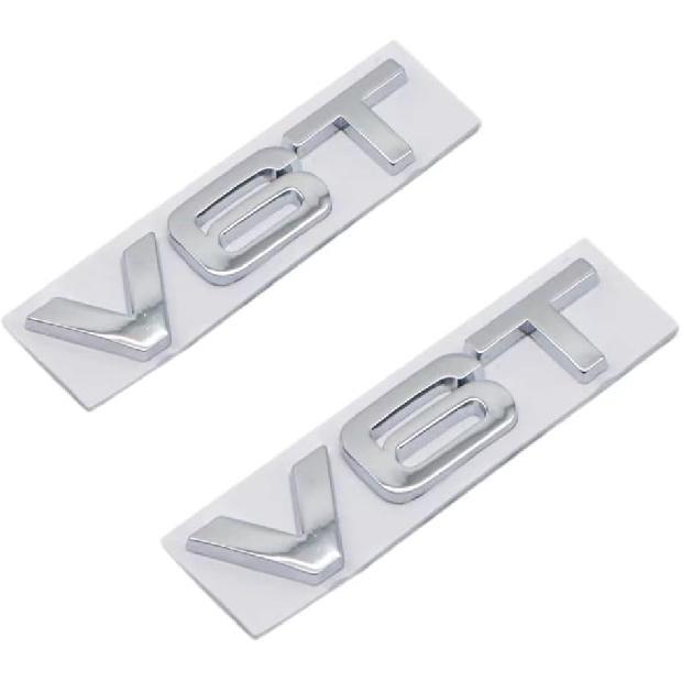 2X New 3D Zinc Allov Glossy V6T Emblems Badge Car for Hood Truck Door Side Fender Rear Trunk Emblem Badges Decoration Sticker(Silver)