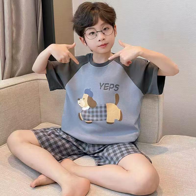 2026 Summer Boys' Nezha Cartoon Pajama Set - Round Neck, Short Sleeve, Lightweight Two-Piece for Indoor/Outdoor Wear.