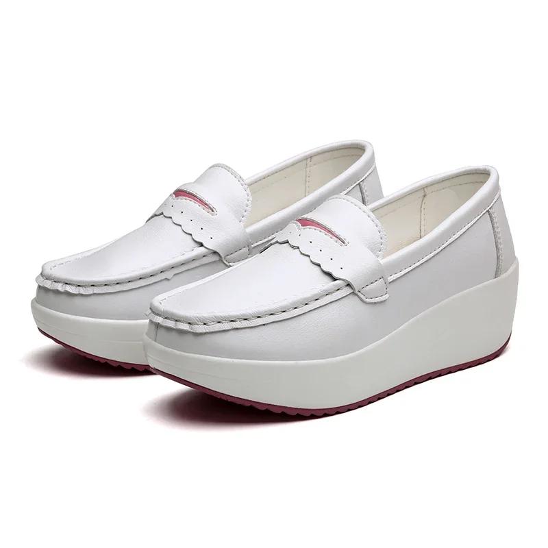 Fashion Women Platform Wedges Casual Shoes Loafers Soft Nurse Work Shoes Breathable Comfortable Non-slip White Nursing Chaussure Femme