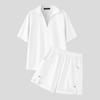 INCERUN Two Piece Suit Men V Neck Short Sleeve Shirts Shorts Casual Outfits Sets