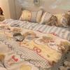 European Check Print Non Fading Bed Sets Simple Washed Cotton Stain Resistant Bedding Set Twin Full Queen King Size Bedclothes