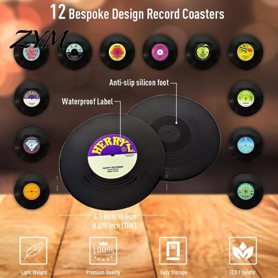 Round Solid Wood Coasters Set Retro Elk/Vinyl Record Coasters, Decorative Wooden Cup Mats, Insulated Table Gift Ideas for Cabin And Bar Decor Mat, Non