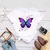 Women's Color Butterfly Petal Print T-Shirt Short Sleeve Crew Neck Cute Pattern T-Shirt Women's Top