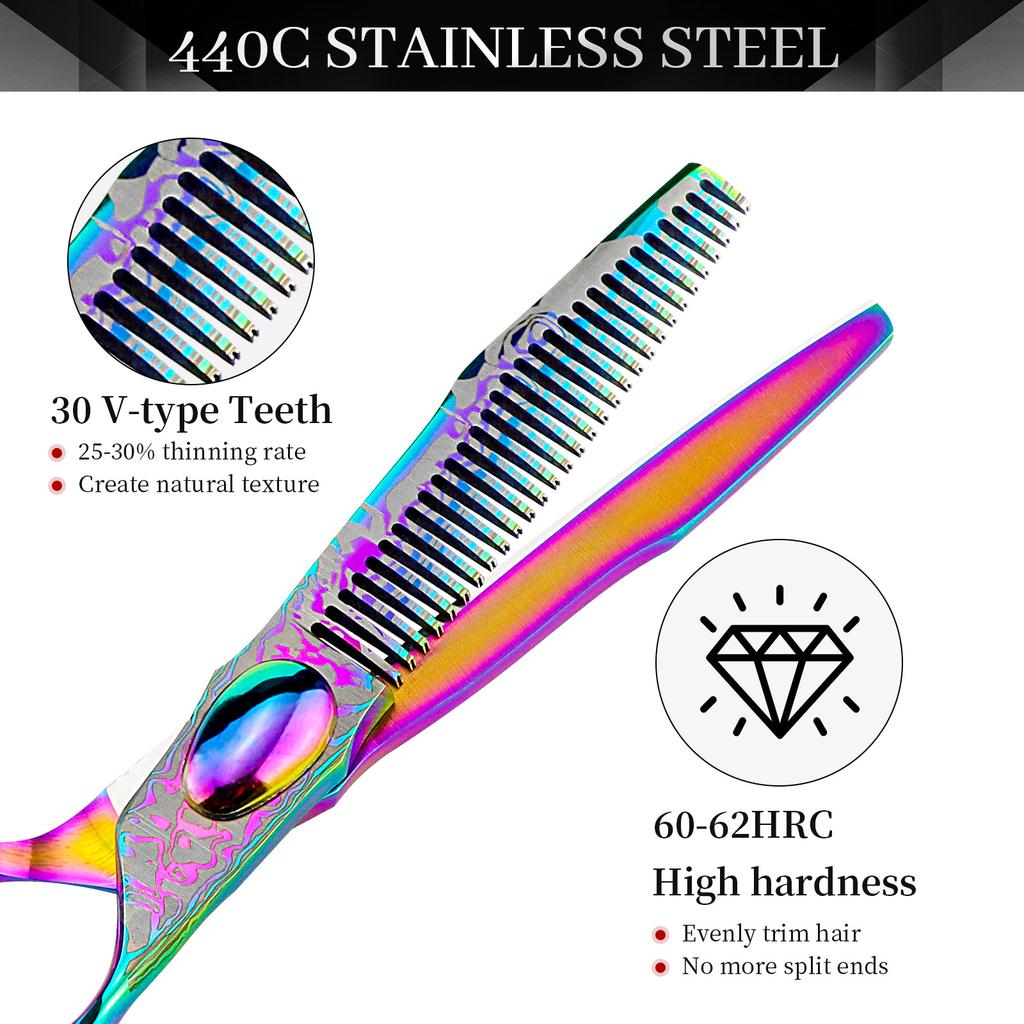 6.0 Inch Nepson Color Pattern Double Sword Back, Hair Scissors Flat Cutting Tooth Scissors Thin Cutting