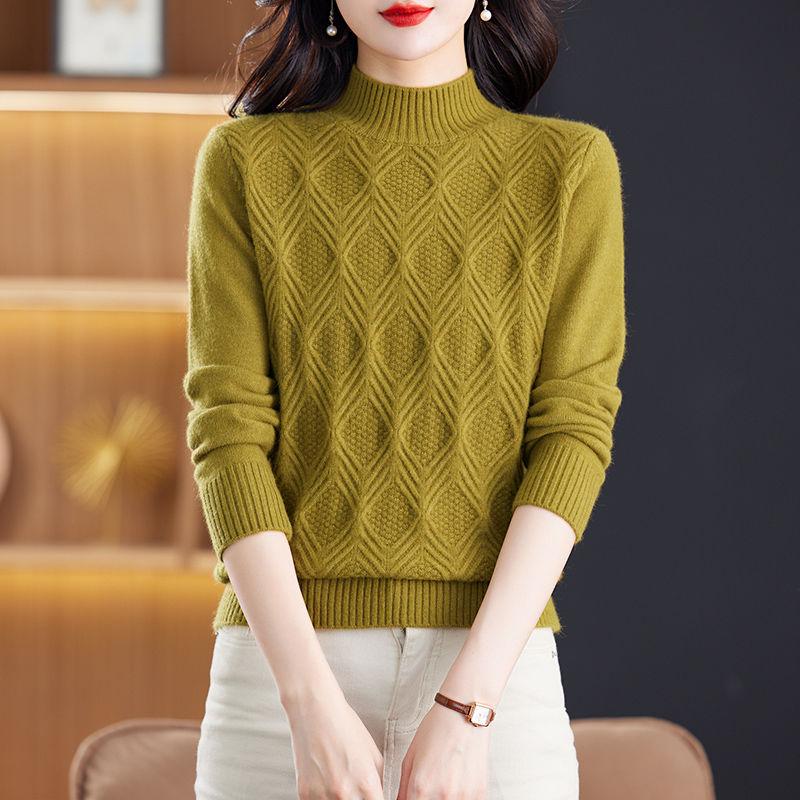 Autumn and Winter Style Long Sleeve Half High Neck Sweater Sweater Women's Korean Version Solid Color Fried Dough Twists Pullover Sweater