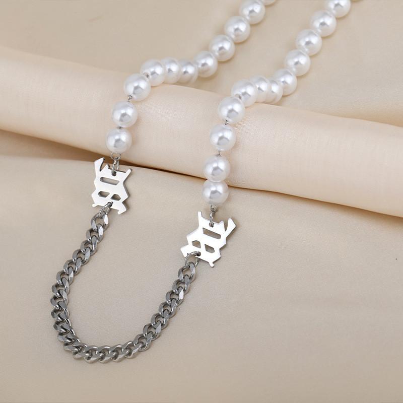 Stunning Titanium Steel Pearl Letter Necklace For Women Perfect For Hip Hop Style Fashion