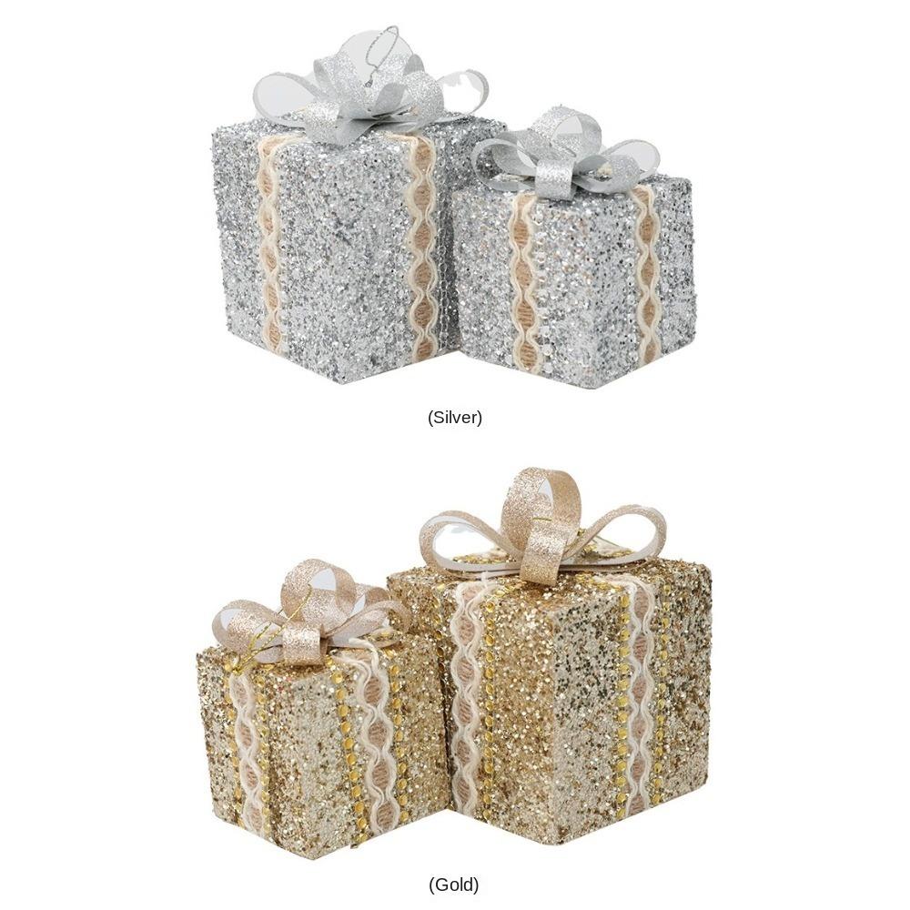 Lace Gift Box Christmas Tree Ornament Plastic DIY Crafts Painted Christmas Gifts Boxes Pendant Hanging Ornament New Year