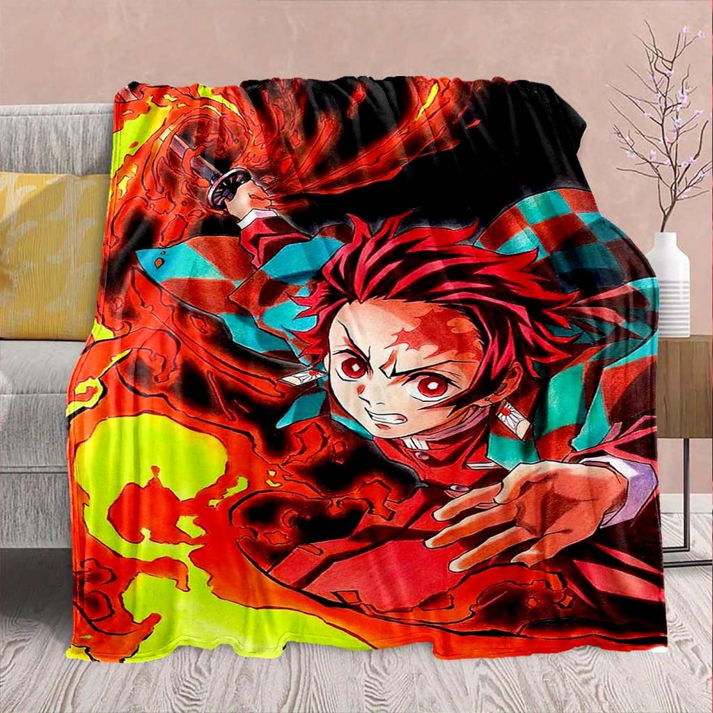 Demon Slayer Anime Flannel Blanket - Soft Warm Perfect for Sofa, Bedding Camping Travel Office Home Decor -QJY