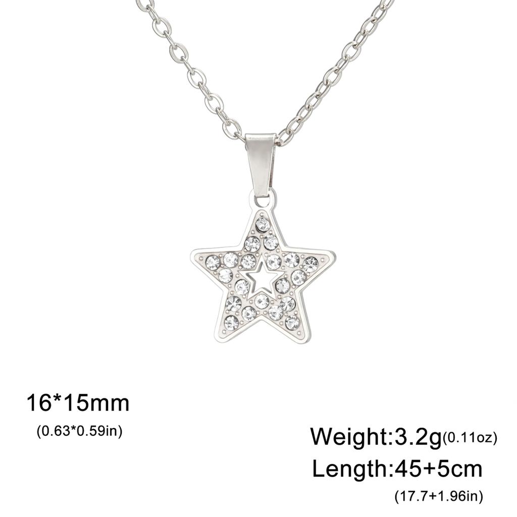 Rhinestones Heart Necklace for Women Stainless Steel Fashion Pentagram Star Pendant Chain Valentine's Day Jewelry Gift