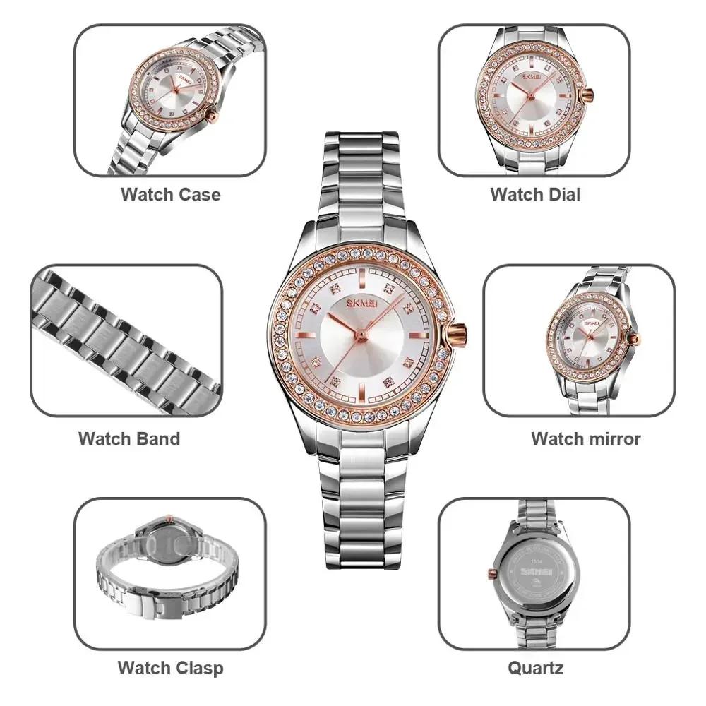 SKMEI 1534 Quartz Watch Innovative Diamond Wristwatches Lady Watches Waterproof Stainless Steel Strap Reloj Mujer Fashion Women