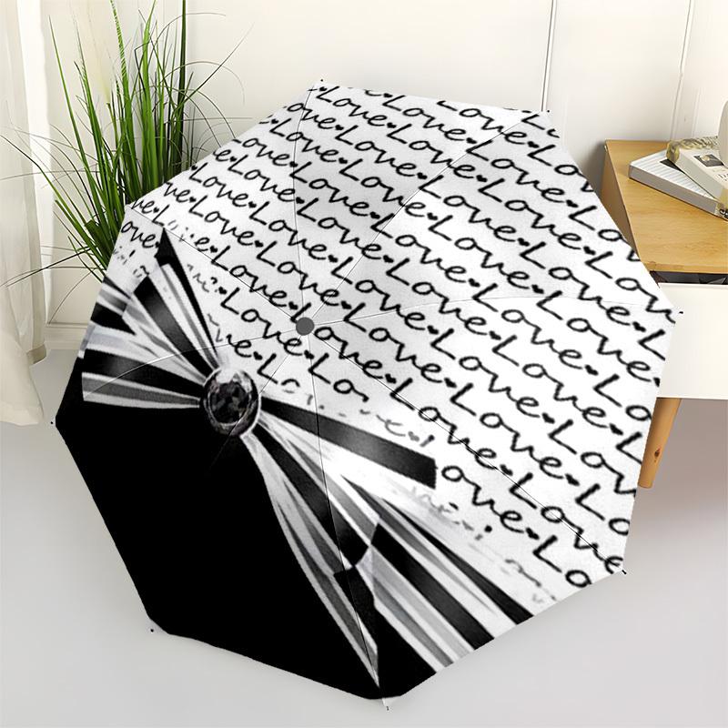 1pc Love, Ribbon, Black-and-White Umbrella with Plastic Handle,Compact & Stylish,Suitable for All Seasons YS331014