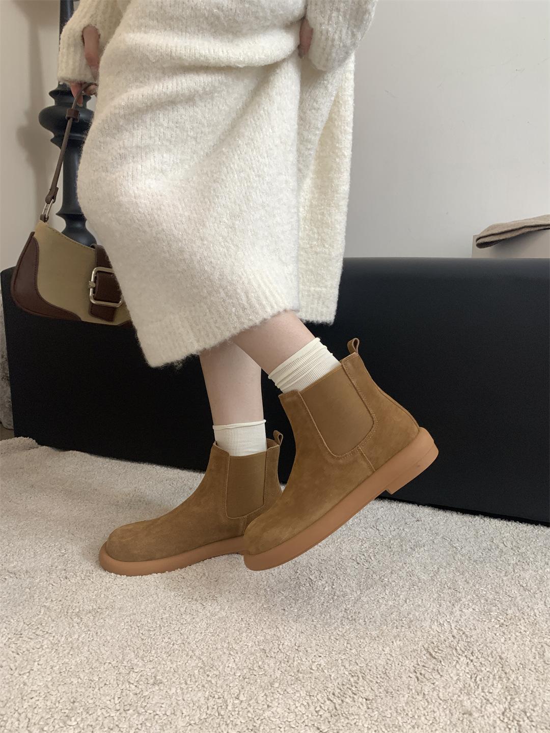 All Leather Boots Frosted Leather Martin Boots Vintage Platform Boken Shoes Sleeves Rubber Band Cowhide Boots 35 светло-коричневого 7940₽