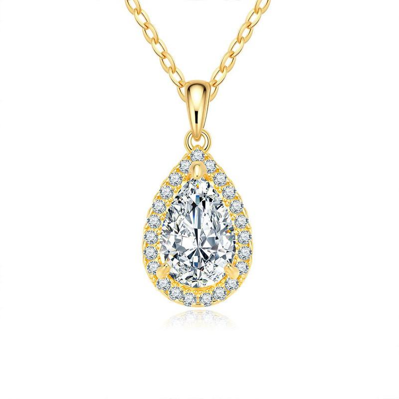 Elegant Water Drop Moissanite Pendant Necklace Sterling Gold Plated Women Daily Wear 925 Sterling Silver