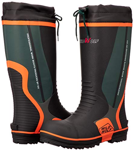 Okamoto Wild Wolf Safety Boots with Steel Toe Cap and Puncture Resistant Plates, RMT-73043, Men's, Green, Size 25cm