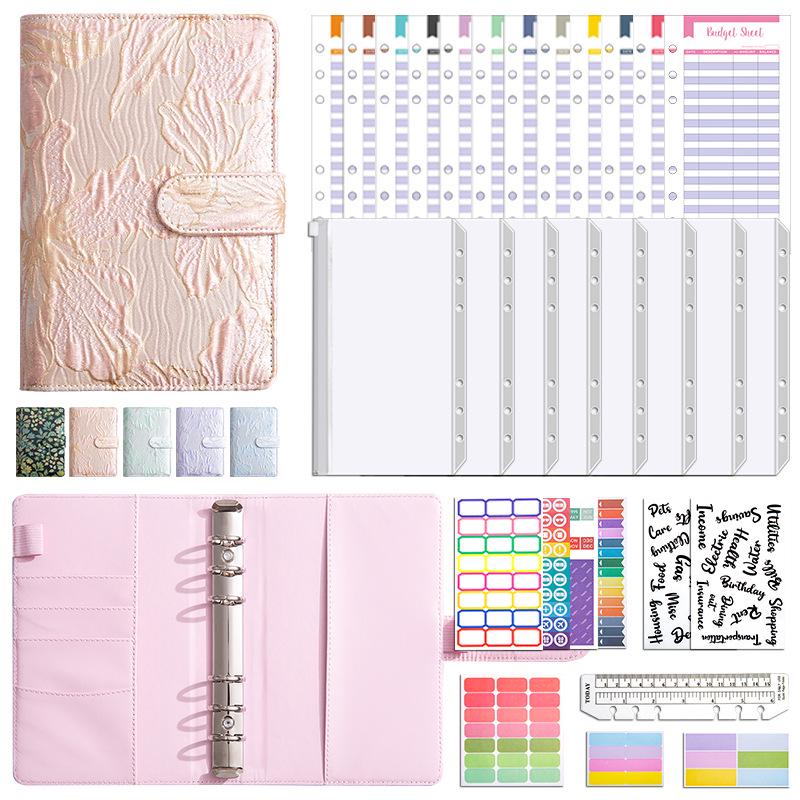 Creative A6 Loose-leaf Notebook with Zipper Bag - Macaron Floral Cash Budget Planner