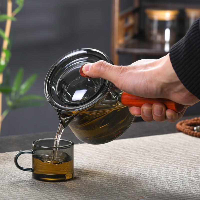 High Borosilicate Glass Teapot with Wooden Side Handle