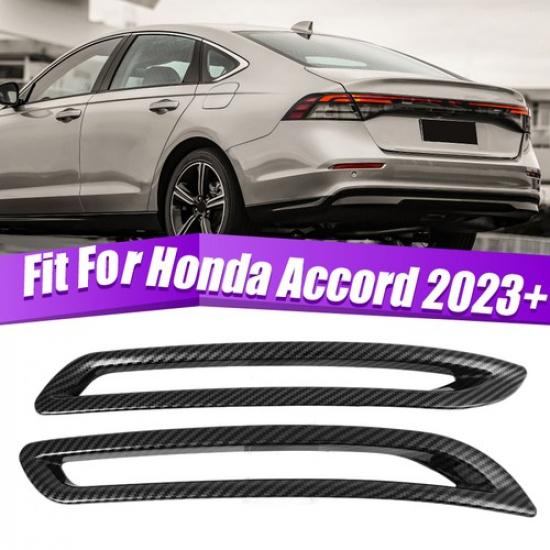 Carbon Fiber Black Rear Bumper Fog Light Covers Trim For 2023-2024 Honda Accord