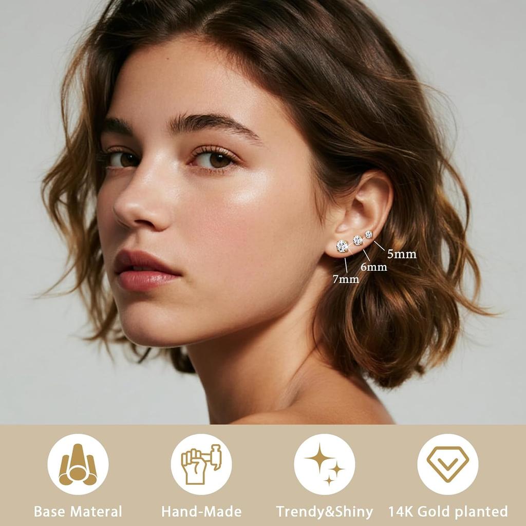 Moissanite Lab Created Diamond Earrings 0.6ctw-3.0ctw Solitaire Studs, D Color VVS1, Hypoallergenic 925 Sterling Silver, 14K White Gold Plated,
