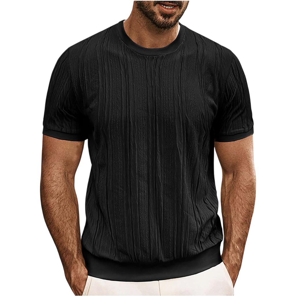 Men's Summer Casual Short Sleeve T-shirt Round Neck Knitted Shirt
