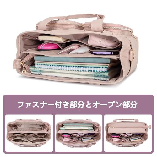 Teamoy Tote Bag, 10 Pockets, A4 Size, D-Ring, and Pen Slot, Large Capacity, Lightweight, Shoulder Bag, Perfect for Commuting, School, or as a Mother's