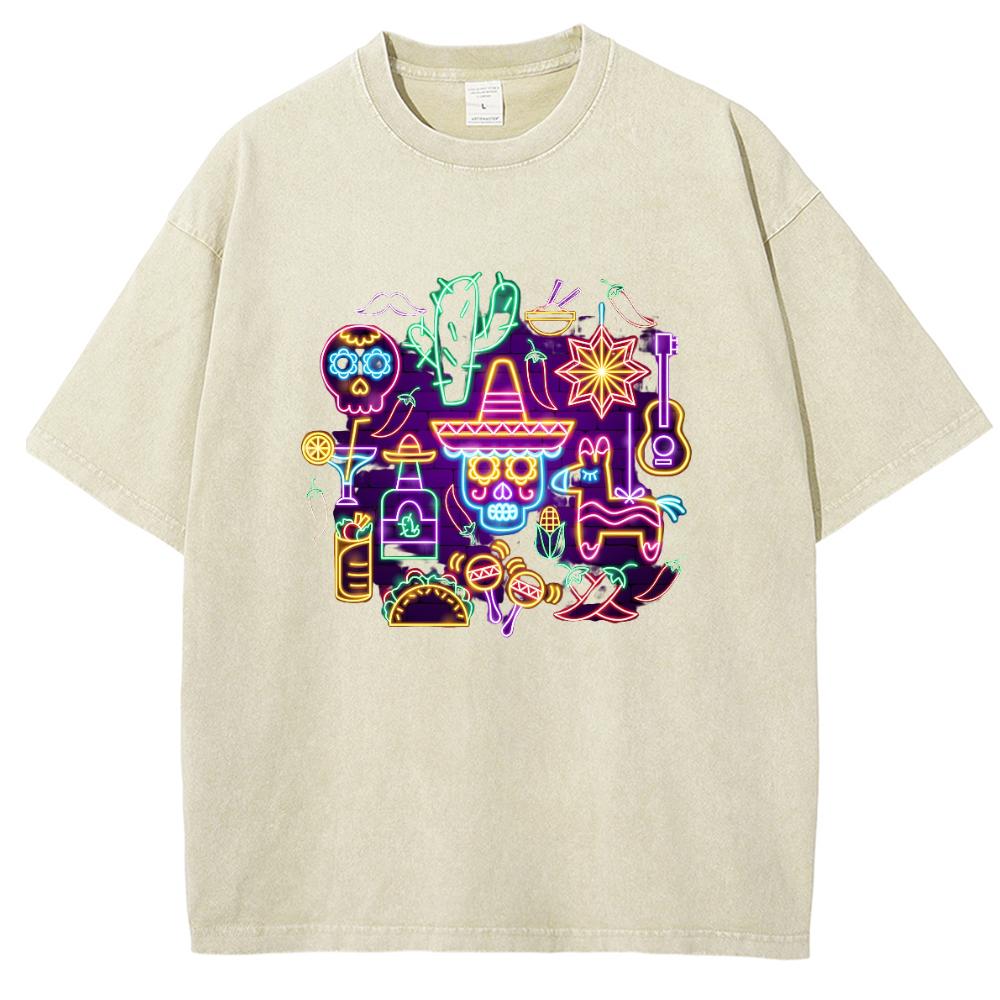 Vintage Snowflake Point Solid Color T-Shirts For Men/Women Cotton Short Sleeve Wash With Old Water Street Tee Clothing