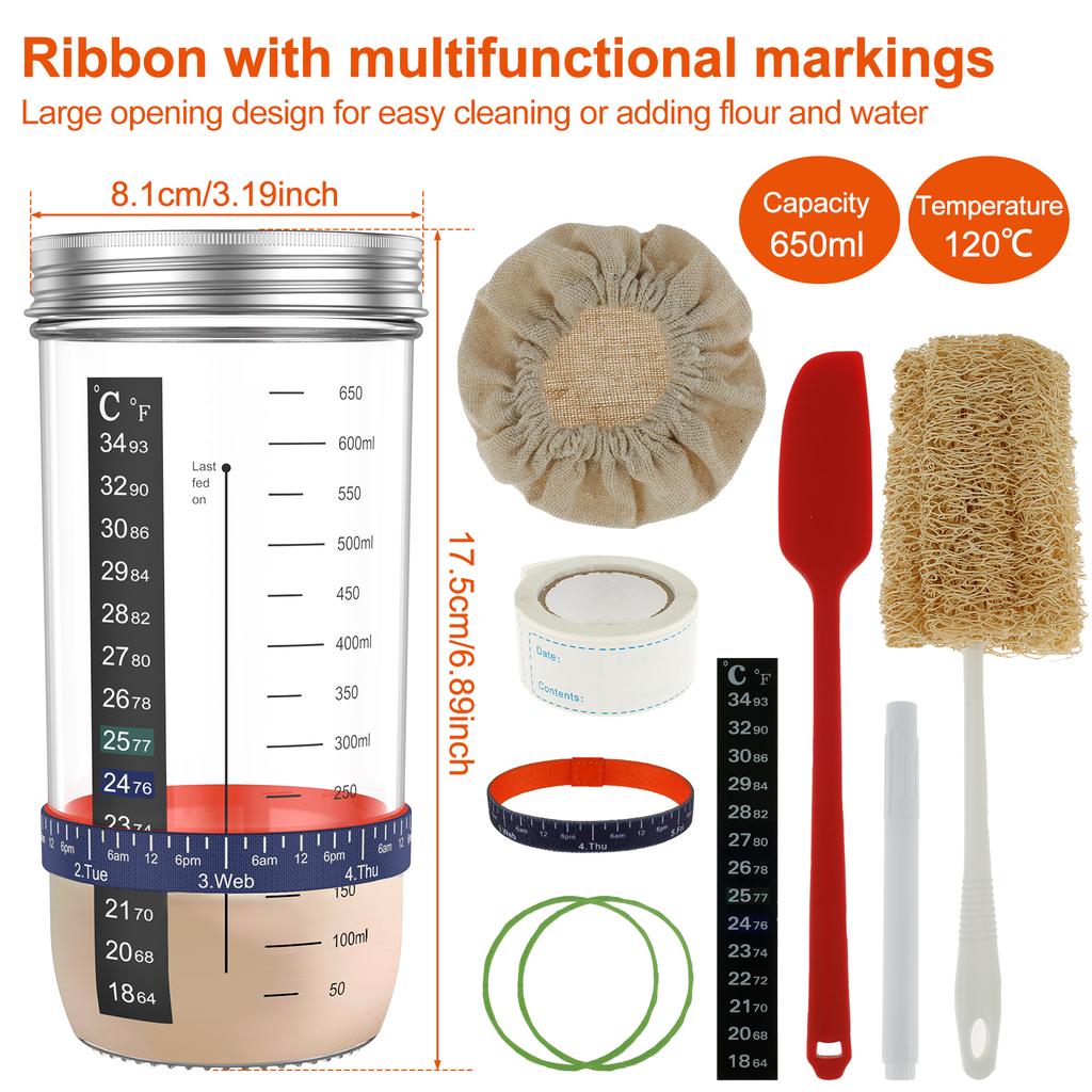 Zestaw 9 szt. słoików na zakwas z wagą i termometrem 730 ml Żaroodporny pojemnik na zakwas z metalową pokrywką Wielokrotnego użytku
