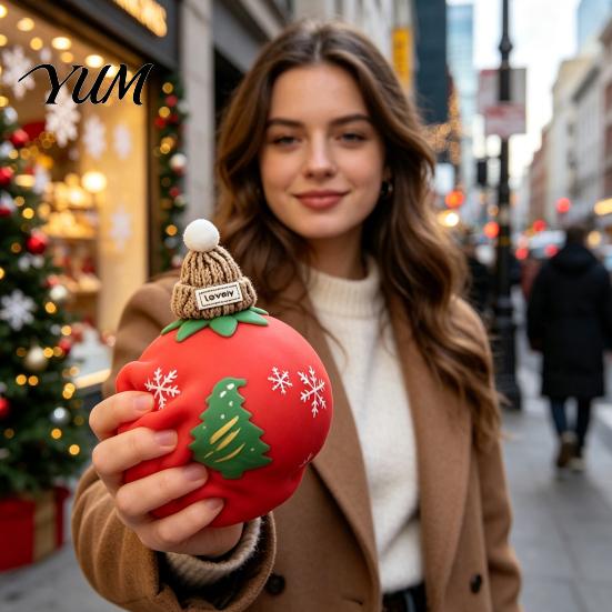 Bear Squeeze Toy Christmas Tomato for Stress Relief, Cute TPR Decompression Sensory Fidget Relievers Figure with Festive Decoration Holiday