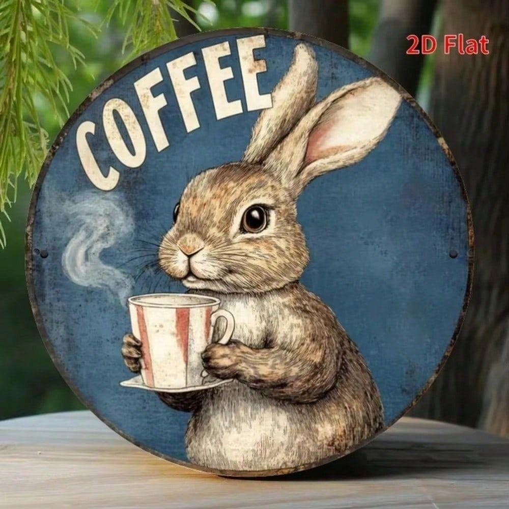 Retro-Hase mit Kaffee Metallposter Wandkunst für Zuhause Café Tierliebhaber Geschenk