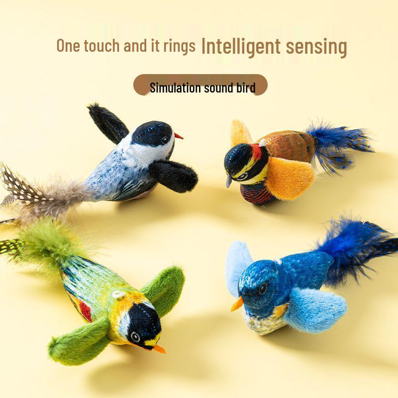 Little Bird Sounding Bite-Resistant Cat Toy with Feather Teaser for Self-Play and Boredom Relief
