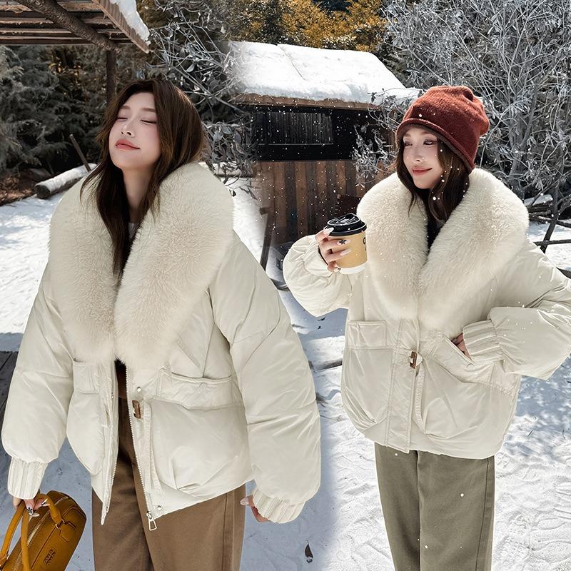Women Short Thick Fur Collar Loose Winter Padded Jacket Coat