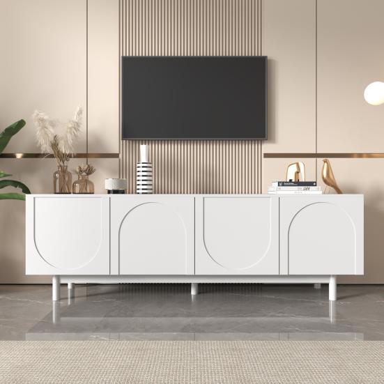 TV Console Table High Capacity Push Type Cabinet with 4 Doors Strong Stand Load-bearing Mid Century Modern Living Room Furniture Television
