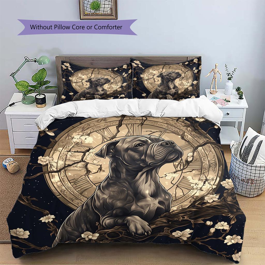 Vintage Pitbull Pattern Bedding Home Decoration Birthday Gift (1 * duvet cover + 2 * pillowcase, without core)