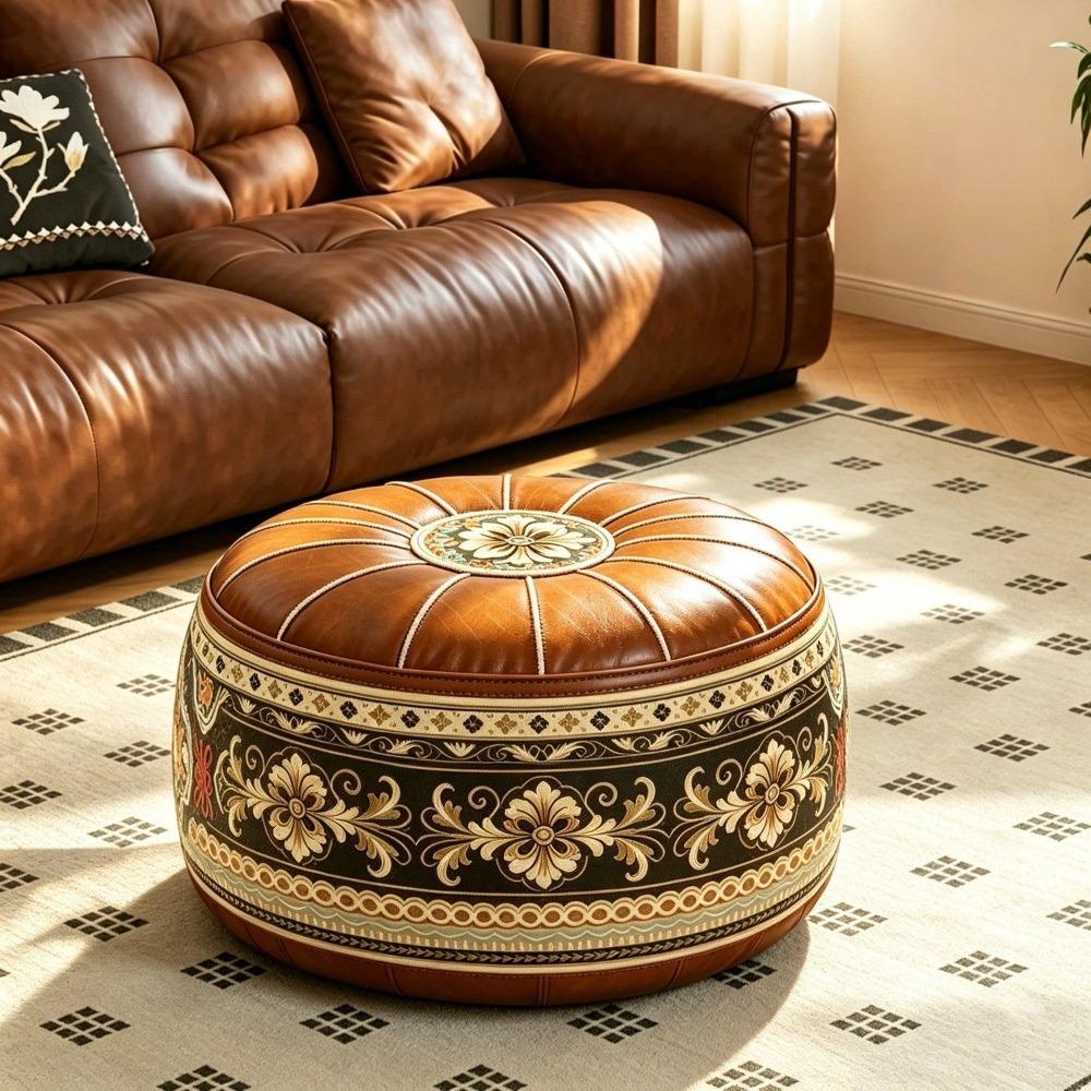 Nenaplněný kulatý podnožkový potah Boho styl Úložný ottoman Taška na oblečení Obývací pokoj