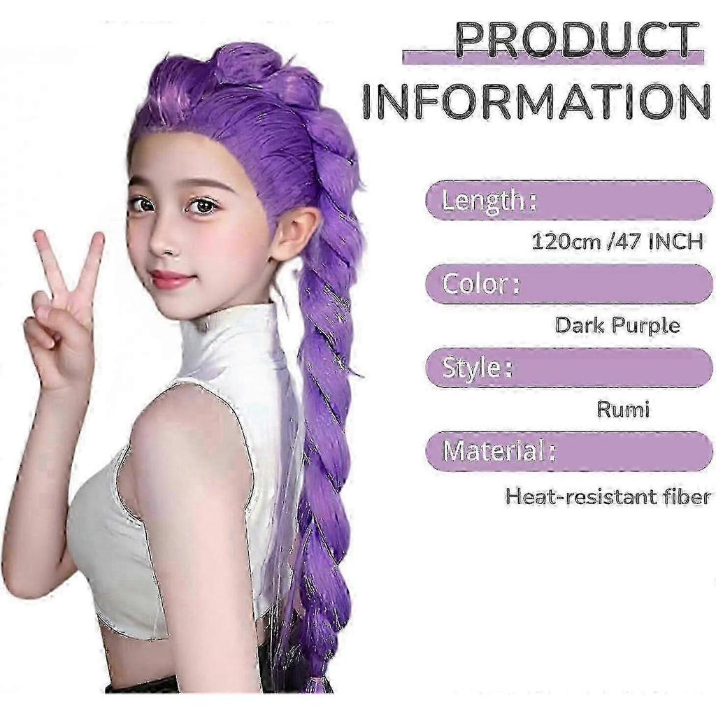 Dämonenjäger Kostüm Perücken Cosplay für Kinder, Rumi Kostüm Perücken Lila Zöpfe Perücke Halloween Cosplay Requisiten, Anime Cosplay Perücke