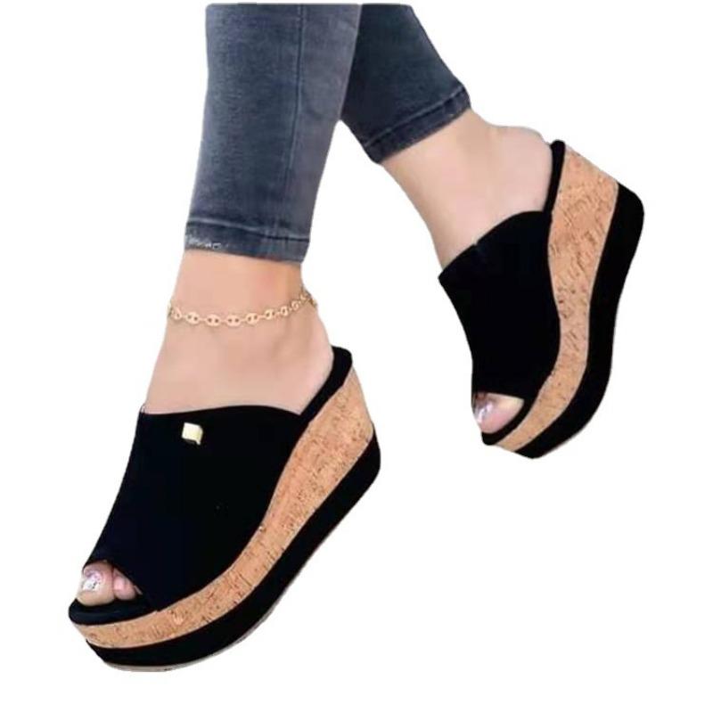 New Women's Shoes Slope Heel Platform Fish Mouth Women's Slippers Women